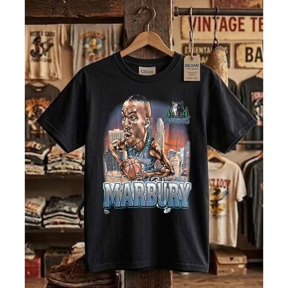 Stephon Marbury Vintage 90s Style Basketball Caricature Graphic Tee Heavy Cotton